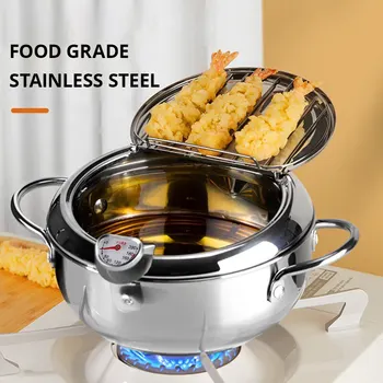 Edelstahl Ölwanne Haushalts thermometer mit Abdeckung Tempura Öl Fritte use kleine Öl sparen Pommes Frites