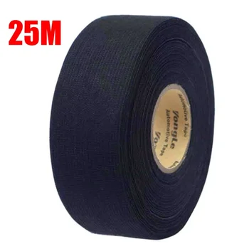 1 Rolle 25 m langes Klebeband für Kfz-Kabelbäume - schwarzes Stoffklebeband zum Isolieren von Kabelbäumen