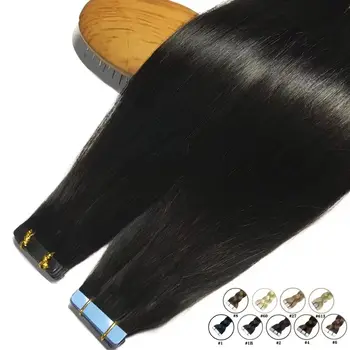 Tape In 100 % echtes Remy-Echthaar, brasilianisches Echthaar, gerade Extensions, Hauteinschlag