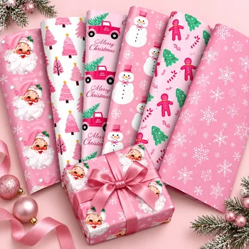 12 Blatt Weihnachtsgeschenkpapier, 6 rosa Designs für festliche Geschenkverpackungen, geeignet für Geschenke