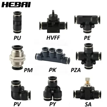 HEBAI Schwarze pneumatische Armaturen, Rohrverbinder, Rohr, Luft-Schnellverschraubungen, 3/4/5/6/8/10/12/14/16