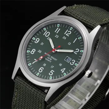 Jungen Marke Günstige Uhren Männer Mode Lässig Nylon Band Sport Armee Geschenke Datum Quarz Armbanduhr