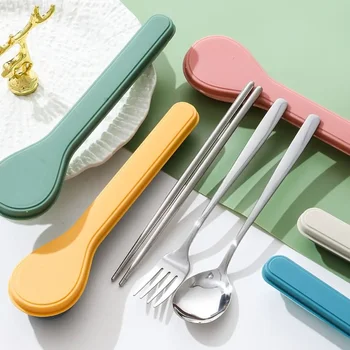 Besteckset mit Aufbewahrungskoffer, tragbares Geschirr-Set im koreanischen Stil, für Zuhause, Schule, Küche