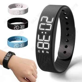 LED-Digital-Weckeruhr, Einstellbarer Schlummerfunktionsschutz-Alarm, Armband mit Schrittzähler, Wasserdichter