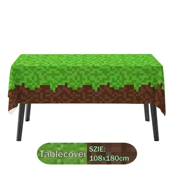 Pixel Miner Style Geburtstagsparty Gras Tischdecke Gamer Geburtstagsdekorationen, Mining Craft Party Supplies