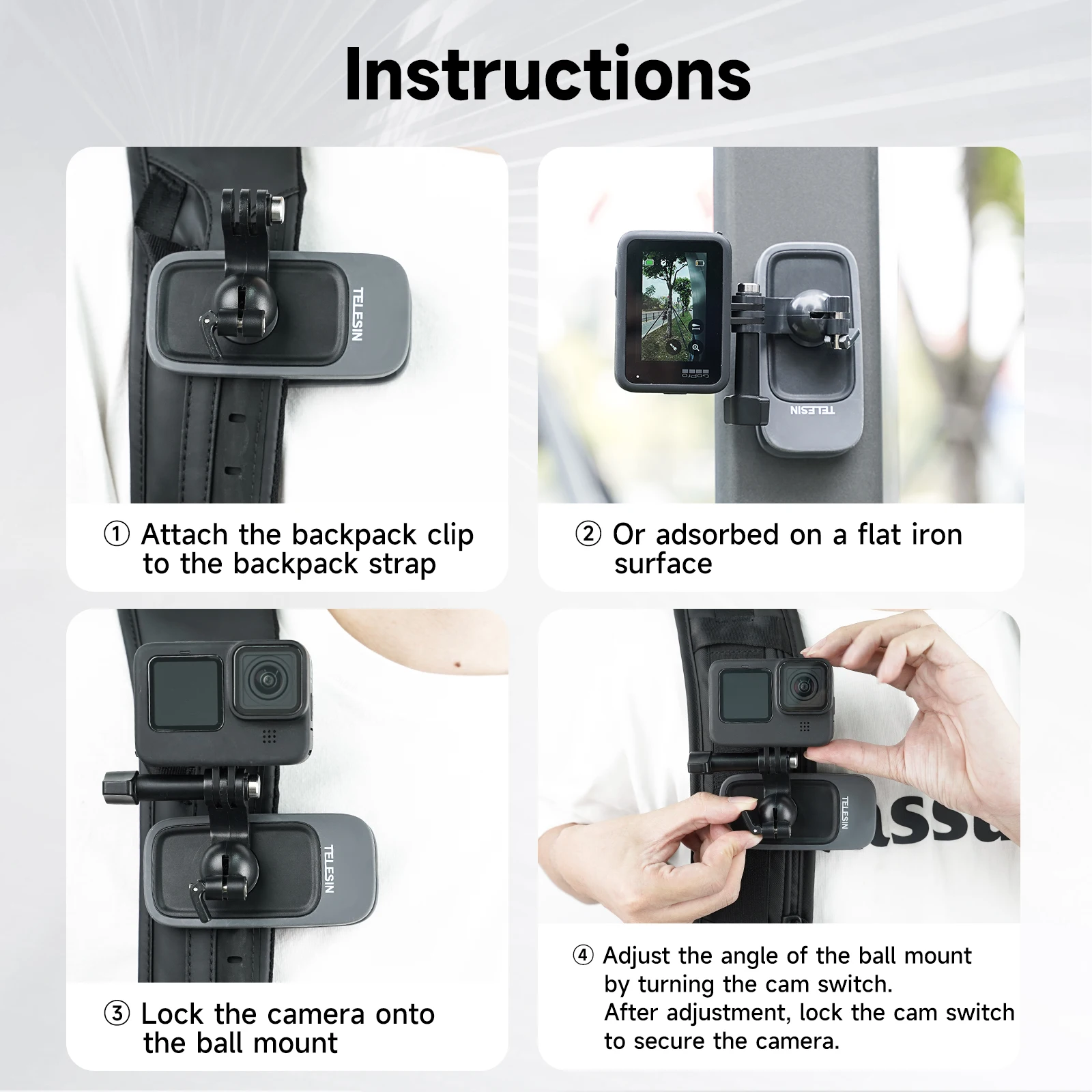 TELESIN 360° °   Rotation Magnetische Rucksack Clip Clamp – Bild 6