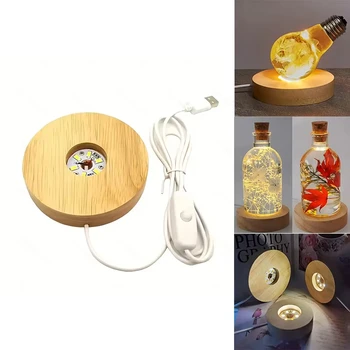 Holz Desktop Dekorative Lichter Licht Basis Nachtlicht Holz Led USB Display Licht Display Stand Lampe Halter