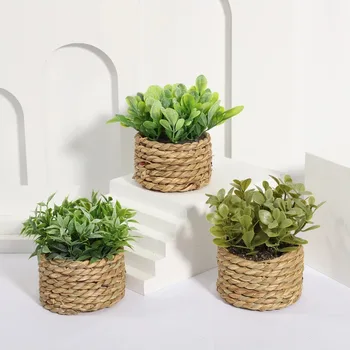 Grüne künstliche Topfpflanze, Eukalyptusgras, 11 cm, künstliche Pflanzen, Kunststoffblatt, gewebt, simulierte