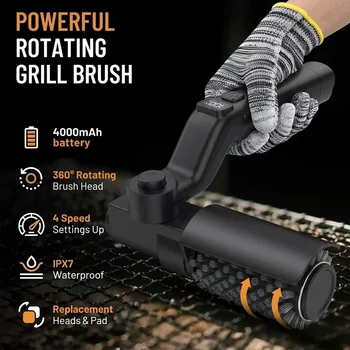Kabellose elektrische Grillbürste, 2-in-1 wiederaufladbarer BBQ-Grillreiniger, Schleuderschrubber mit 360 °