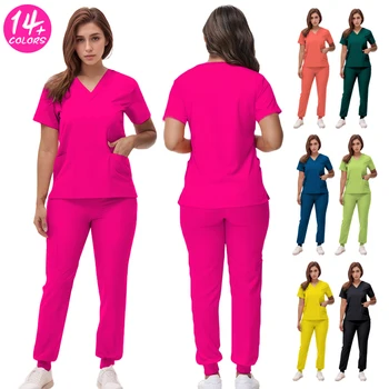 Dehnbare Krankenschwesteruniformen, Oberteil mit V-Ausschnitt, Joggerhose, Peeling-Sets, chirurgische