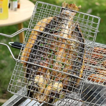Grillkorb, Grillnetz, Grillkorb, großer zusammenklappbarer Grillkorb mit abnehmbarem Griff. Grillkörbe für den