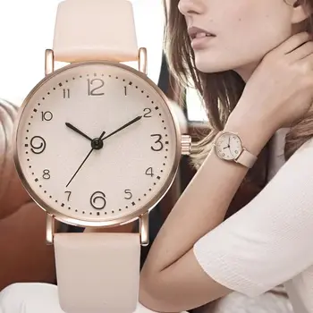 Damenuhren Damen Casual Arabische Zahlen Leder Analog Quarzuhr