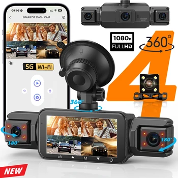 Dashcam für Autos, 4-Kanal-Blackbox, WiFi-Fahrkamera, FHD 1080P, Nachtsicht, Loop-Aufnahme, Hinzufügen