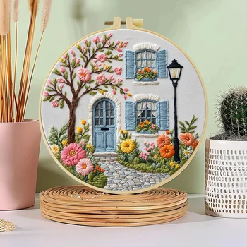 20 x 20 cm/7,87 Zoll Der Garten vor der Tür Stickerei-Starter-Set DIY-Set Home Decor Handwerk Malerei Nähen