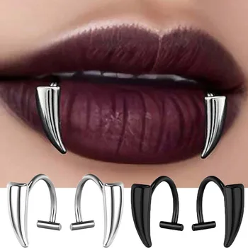 1 paar Edelstahl Personalisierte Scharfe Zähne Gefälschte Piercing Lippen Ring Punk Übertrieben Schmuck
