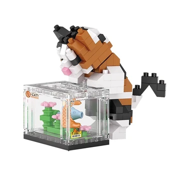 Süße Tiere Katzen Aquarien Bausteine Kit Mädchen Ziegel Modell Kinder Spielzeug Kinder