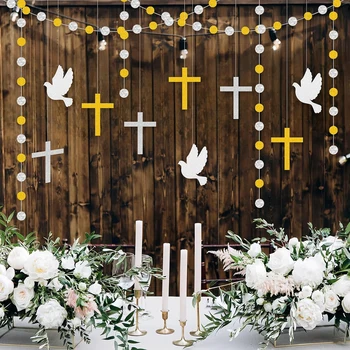 Erstkommunion Banner Kreuz Girlande Erstkommunion Taufe Party Deko Baby Shower Taufdekoration für Jungen