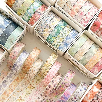 5 Rollen verpacktes romantisches Blumen-Handbuch-Klebeband, niedliches DIY frisches dekoratives Washi-Tape
