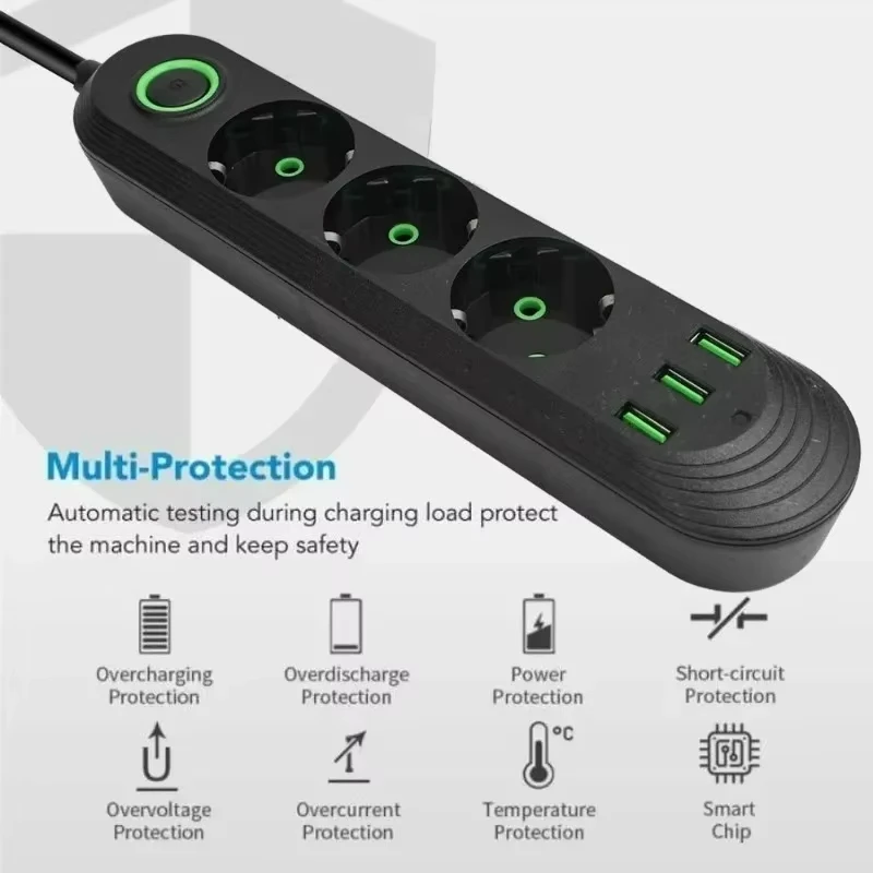 2500W EU-Stecker Mehrfachsteckdose mit Verlängerungskabel – Bild 6