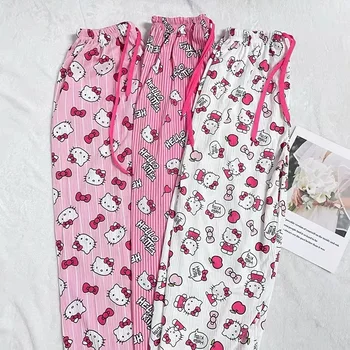 Hello Kitty Pyjamahose Anime Cartoon Sanrio Haushose Paar-Schlafanzughose Freizeithose für Zuhause