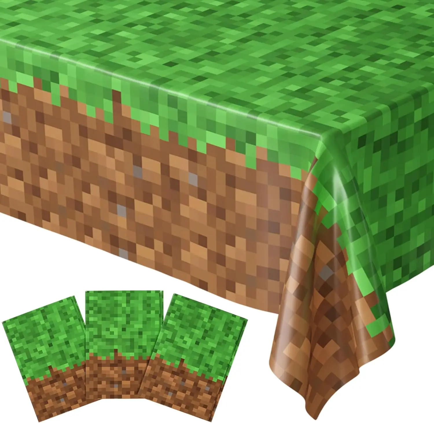 Pixel Miner Style Geburtstagsparty Gras Tischdecke Gamer – Bild 3