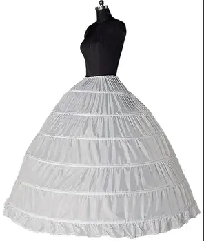 6-Reifen-Krinoline, schwarz, weiß, langer Hochzeits-Petticoat, Ballkleid, Kleid, Unterrock, Rock, halbe Slips