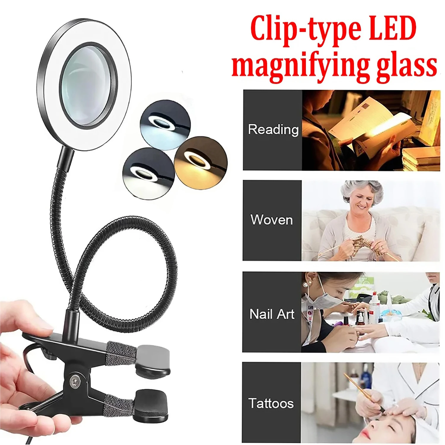 10X Clip On LED Schreibtischlampe Lupe mit Lampe Nagelstudio