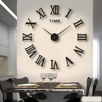 3D Acryl digitale Wanduhr römische Ziffern Design Spiegel Wanduhr Mode große runde Wanduhr diy selbst klebende
