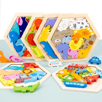 Babyspielzeug Holzpuzzle Kreatives 3D-Puzzle für die Intelligenzentwicklung der Kinder Ealy Lernspielzeug