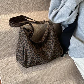 Trendy Casual Weiche Textil frauen Schulter Tasche Große Kapazität Leopard Print Weibliche Retro Umhängetasche