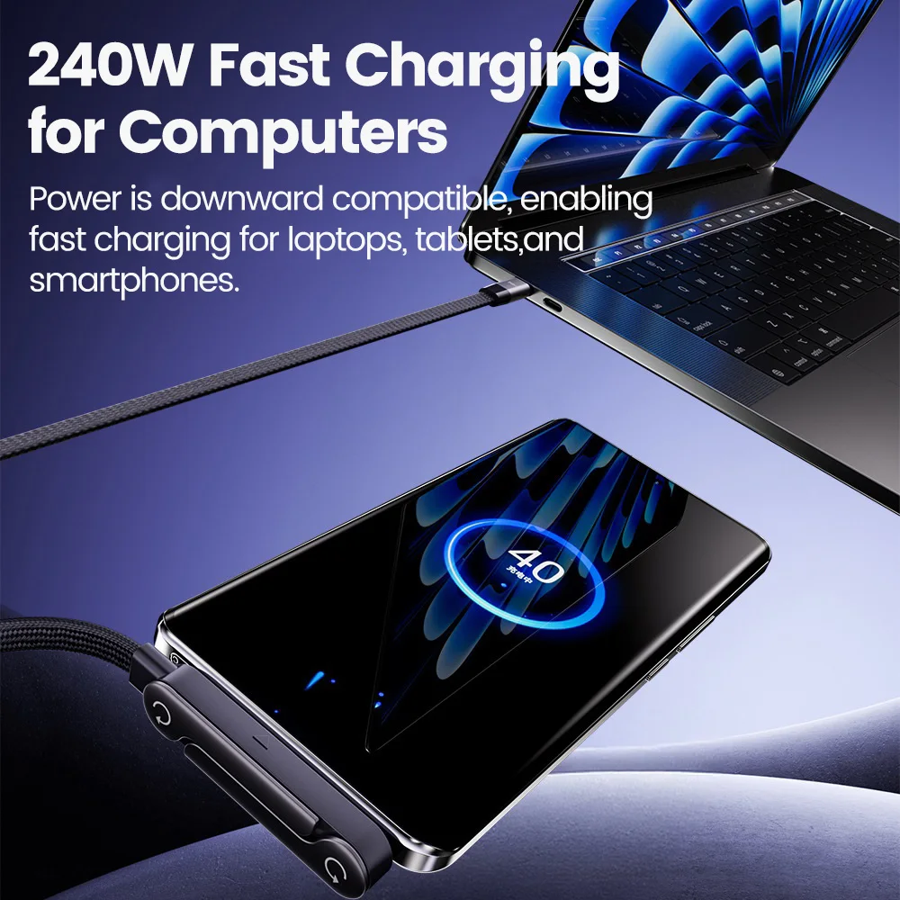 USB-C 2-in-1 Ladekabel 240 W mit faltbarem Handyständer – Bild 5