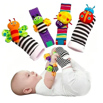 Baby Rassel Spielzeug Nette Kuscheltiere Handgelenk Rassel Fuß Finder Socken 0 ~ 24 Monate (4 Stück)