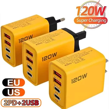 Insgesamt 120 W USB Typ C Ladegerät 4 Port Schnellladung USB Telefon Ladegerät Adapter für iPhone Samsung
