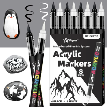 Schwarz-weißes Acrylfarben-Marker-Set, großes Tintenkapazität, Acryl-Marker (8 Stück)