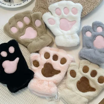 Schöne Plüsch-Handschuhe mit Katzenkrallenpfoten, Plüsch-Fäustlinge, warme, weiche, kurze, fingerlose