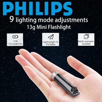 PHILIPS SFL1121 EDC Taschenlampe LED Wiederaufladbare Mini EDC Schlüsselbund Taschenlampen Camping Lampe