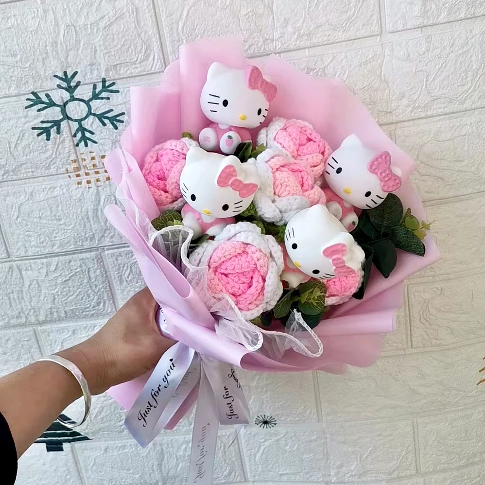 Hello Kitty Cartoon Plüschstrauß Anime Rose Blumen Puppe – Bild 3