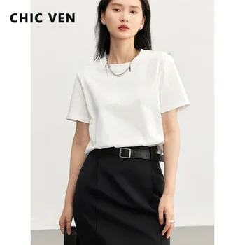 CHIC VEN Damen-T-Shirts, Basic, O-Ausschnitt, kurzärmelig, Pullover, T-Shirt für Damen, solides weibliches