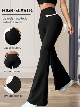 Eng anliegende Schlaghose für Damen im Frühling und Sommer mit hoher Taille, lange schwarze Hose mit schmalem