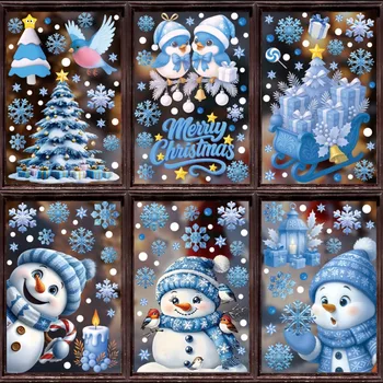 Weihnachten Fenster Aufkleber Winter Schneemann Santa Claus Schneeflocke Rentier Statische Elektrizität
