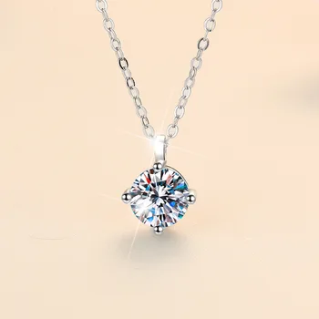 2ct Moissanit 925 Sterling Silber Halskette Anhänger Kette Edlen Schmuck für Frau Hochzeit Funkelnden