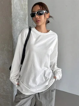 Frauen Grundlegende Lange Hülse Lose Oansatz T-shirt Herbst Winter Einfarbig T Top Streetwear