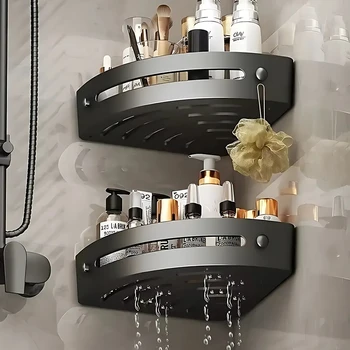 Badezimmer- und Küchenregal-Organizer aus Kunststoff, Shampoo-Ablage, Duschablage, ohne Bohren, selbstklebend