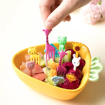 Tier Bauernhof Obst Gabel Mini Cartoon Kinder Snack Kuchen Dessert Lebensmittel Pick Zahnstocher (10 Stück)