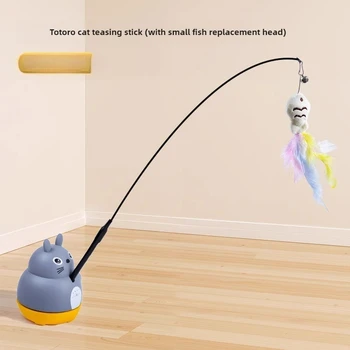 Katze lustige Katze Stick Stahldraht lange Stange Feder süße Katze Spielzeug Kätzchen Angeln rotierende selbst
