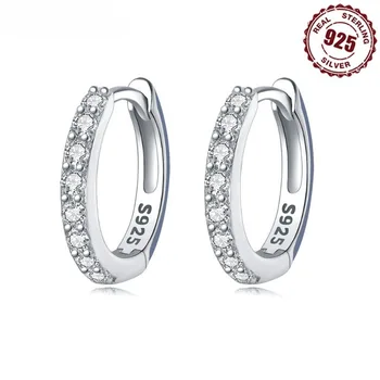 Ohrringe aus 925er-Sterlingsilber mit glänzendem Zirkon für Damen, Vintage, schlicht, rund, Kreis, Creolen