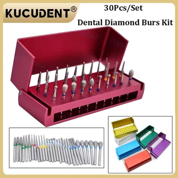 Dental-Diamant-Bohrer-Set mit Aluminiumhalter, bunte Bohrer, Desinfektionsbox (30 Stück)
