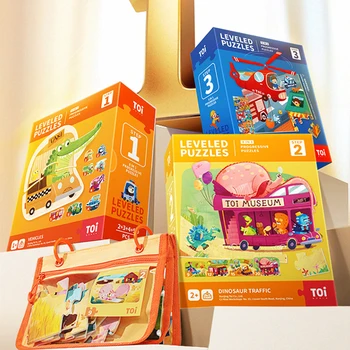 TOI Step 1~9 Leveled Puzzles Progressives, fortschrittliches Puzzle mit Regenbogen-Aufbewahrung, klassische