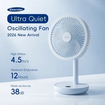 KINSCOTER Intelligenter oszillierender Schreibtischventilator, 4000 mAh, USB, winkelverstellbar, leiser