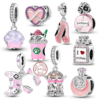 Charm-Anhänger aus 925er-Sterlingsilber, rosa, passend für -Charm-Armbänder, Halsketten, Perlen
